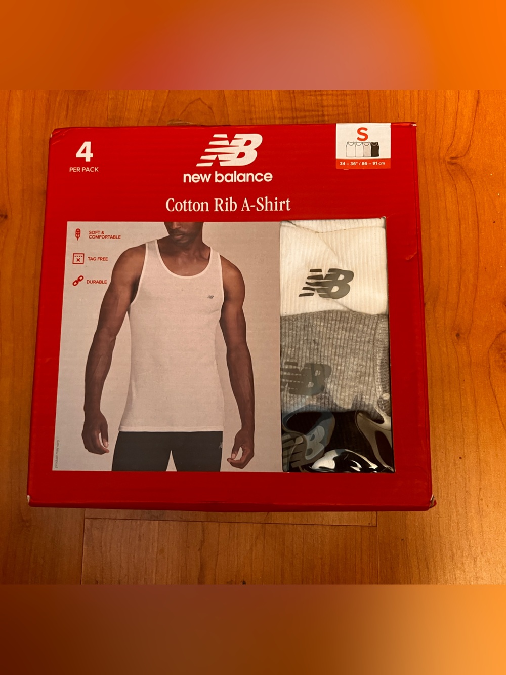 New Balance Men's Cotton Rib Tank Top 4 pack 2 white 1 grey and 1 black 34-36”